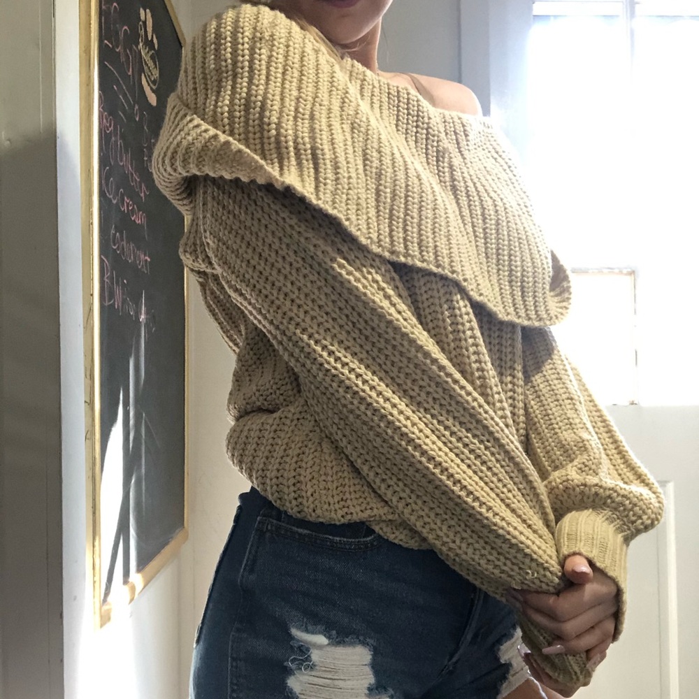 Naked wardrobe tan cowl neck sweater size S